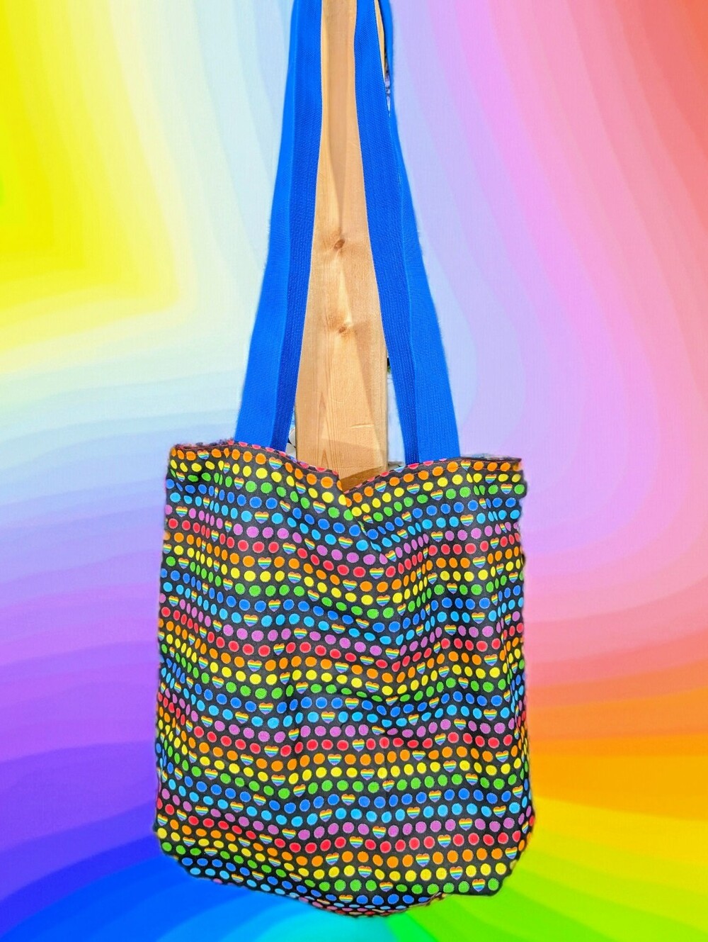 Pride, Hearts, Rainbow, Large Reversible, Reusable Tote Bag
